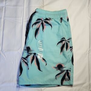 Billabong XXL Swim Trunks Aqua Palm Tree Print Board Shorts – Drawstring Waist